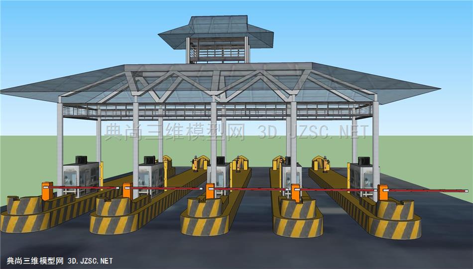 6个现代新中式高速公路出入口收费站道闸su模型